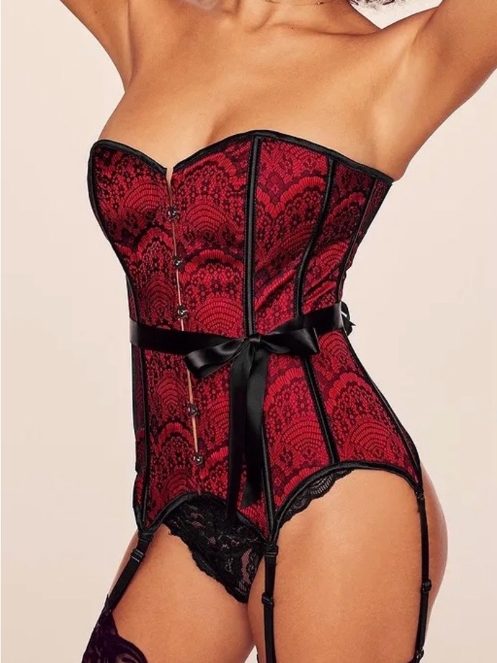 Adore Me Red Black Lace Corset Bustier Garter Lingerie Top Size 1X